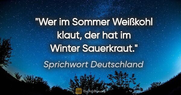 Sprichwort Deutschland Zitat: "Wer im Sommer Weißkohl klaut, der hat im Winter Sauerkraut."