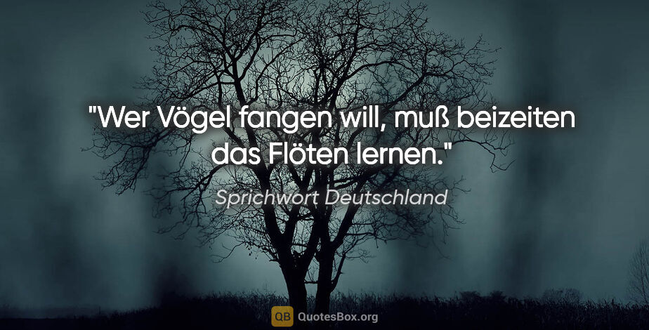 Sprichwort Deutschland Zitat: "Wer Vögel fangen will, muß beizeiten das Flöten lernen."