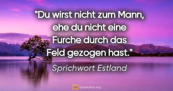 Sprichwort Estland Zitat: "Du wirst nicht zum Mann, ehe du nicht eine Furche durch das..."