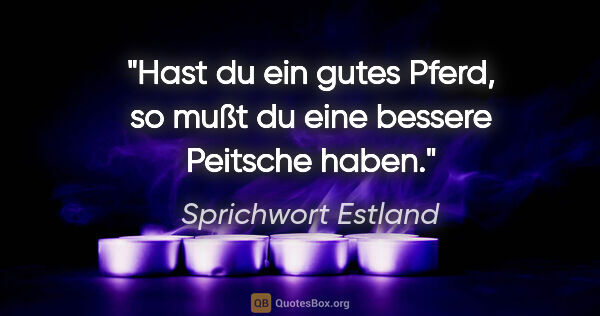 Sprichwort Estland Zitat: "Hast du ein gutes Pferd, so mußt du eine bessere Peitsche haben."