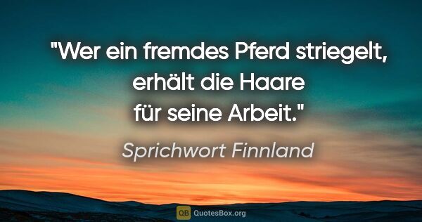 Sprichwort Finnland Zitat: "Wer ein fremdes Pferd striegelt, erhält die Haare für seine..."