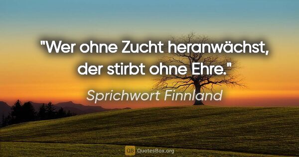 Sprichwort Finnland Zitat: "Wer ohne Zucht heranwächst, der stirbt ohne Ehre."