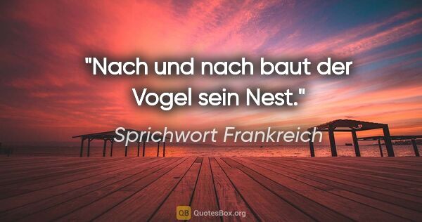 Sprichwort Frankreich Zitat: "Nach und nach baut der Vogel sein Nest."