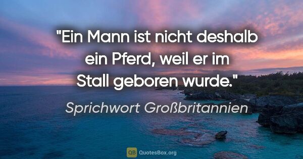 Sprichwort Großbritannien Zitat: "Ein Mann ist nicht deshalb ein Pferd, weil er im Stall geboren..."