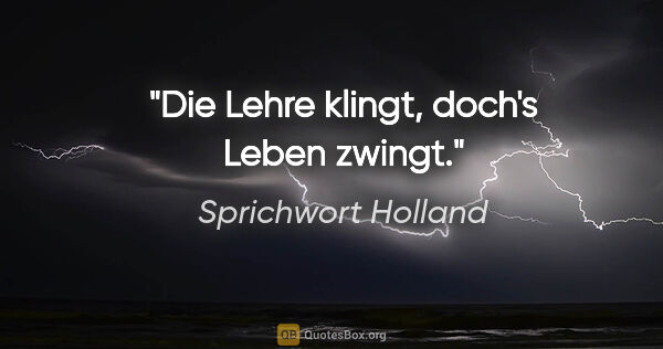 Sprichwort Holland Zitat: "Die Lehre klingt, doch's Leben zwingt."