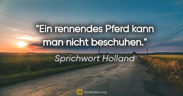 Sprichwort Holland Zitat: "Ein rennendes Pferd kann man nicht beschuhen."