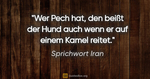 Sprichwort Iran Zitat: "Wer Pech hat, den beißt der Hund auch wenn er auf einem Kamel..."