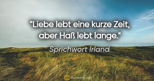 Sprichwort Irland Zitat: "Liebe lebt eine kurze Zeit, aber Haß lebt lange."