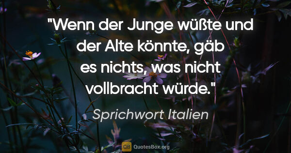 Sprichwort Italien Zitat: "Wenn der Junge wüßte und der Alte könnte, gäb es nichts, was..."