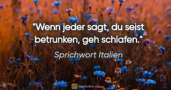 Sprichwort Italien Zitat: "Wenn jeder sagt, du seist betrunken, geh schlafen."