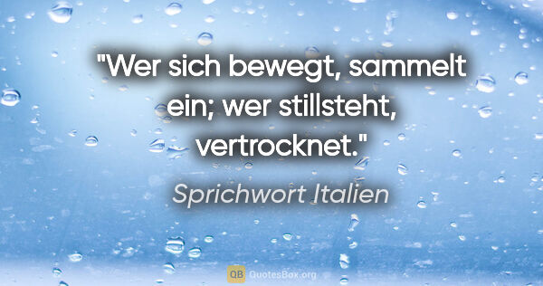 Sprichwort Italien Zitat: "Wer sich bewegt, sammelt ein; wer stillsteht, vertrocknet."