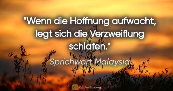 Sprichwort Malaysia Zitat: "Wenn die Hoffnung aufwacht, legt sich die Verzweiflung schlafen."