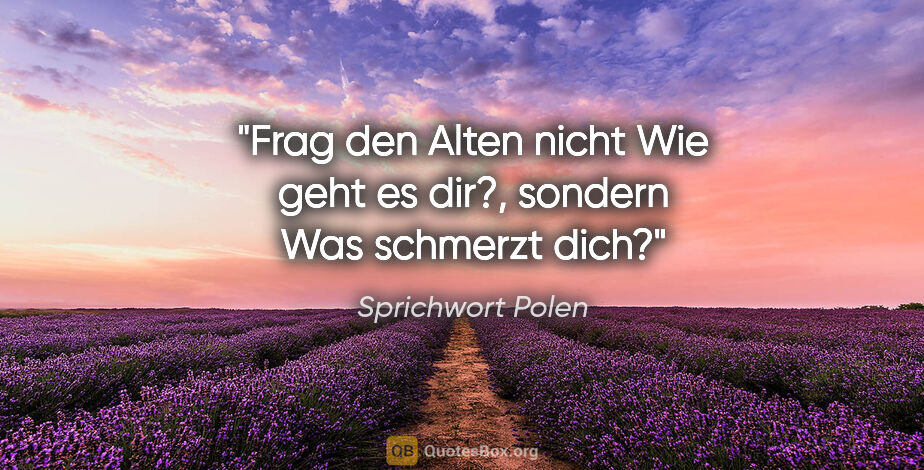 Sprichwort Polen Zitat: "Frag den Alten nicht "Wie geht es dir?", sondern "Was schmerzt..."