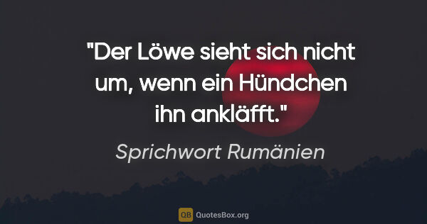 Sprichwort Rumänien Zitat: "Der Löwe sieht sich nicht um, wenn ein Hündchen ihn ankläfft."