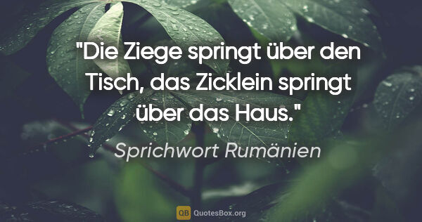 Sprichwort Rumänien Zitat: "Die Ziege springt über den Tisch, das Zicklein springt über..."