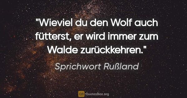 Sprichwort Rußland Zitat: "Wieviel du den Wolf auch fütterst, er wird immer zum Walde..."