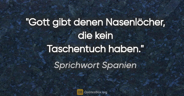 Sprichwort Spanien Zitat: "Gott gibt denen Nasenlöcher, die kein Taschentuch haben."