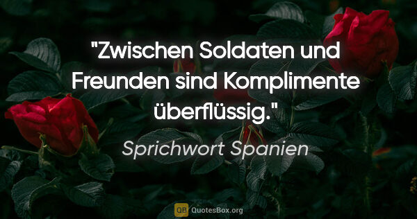 Sprichwort Spanien Zitat: "Zwischen Soldaten und Freunden sind Komplimente überflüssig."