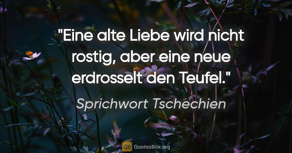 Sprichwort Tschechien Zitat: "Eine alte Liebe wird nicht rostig, aber eine neue erdrosselt..."