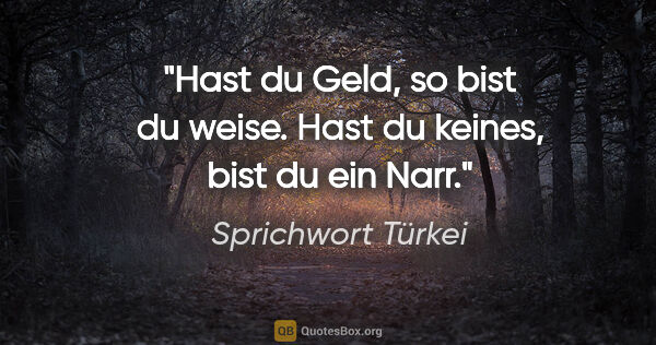 Sprichwort Türkei Zitat: "Hast du Geld, so bist du weise. Hast du keines, bist du ein Narr."