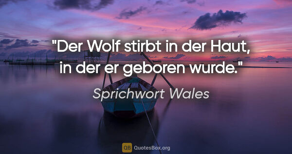 Sprichwort Wales Zitat: "Der Wolf stirbt in der Haut, in der er geboren wurde."