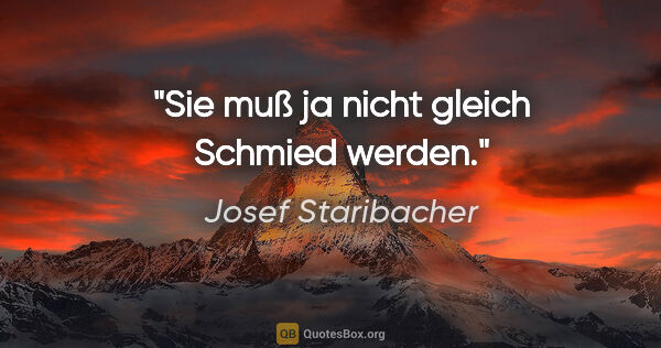 Josef Staribacher Zitat: "Sie muß ja nicht gleich Schmied werden."