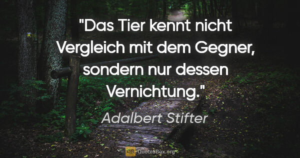 Adalbert Stifter Zitat: "Das Tier kennt nicht Vergleich mit dem Gegner, sondern nur..."