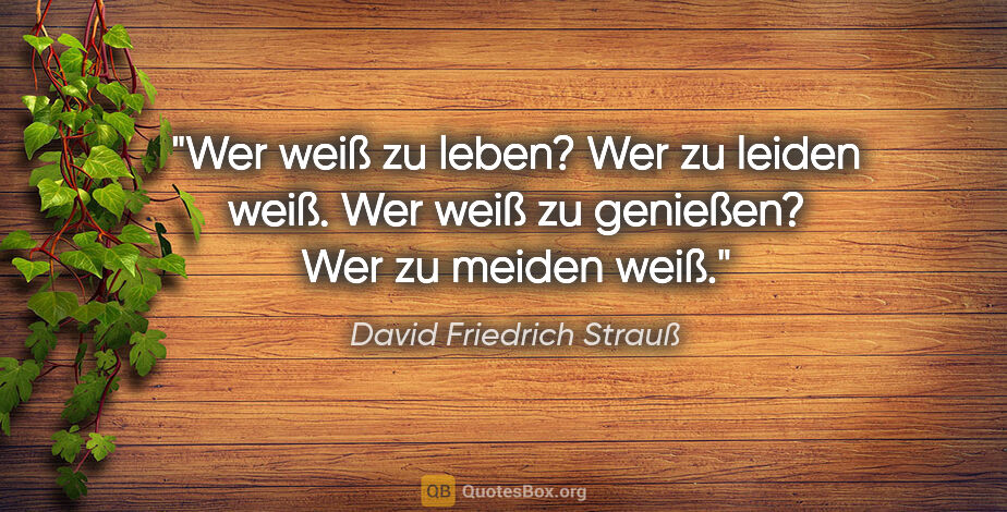 David Friedrich Strauß Zitat: "Wer weiß zu leben? Wer zu leiden weiß. Wer weiß zu genießen?..."