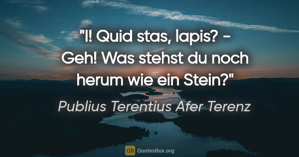 Publius Terentius Afer Terenz Zitat: "I! Quid stas, lapis? - Geh! Was stehst du noch herum wie ein..."