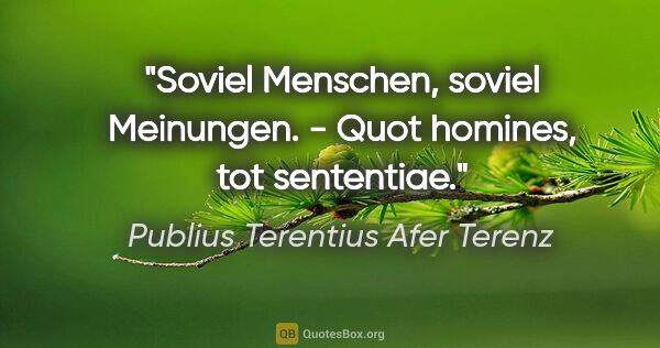 Publius Terentius Afer Terenz Zitat: "Soviel Menschen, soviel Meinungen. - Quot homines, tot..."