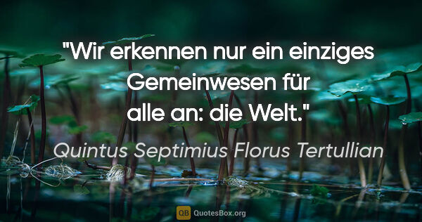 Quintus Septimius Florus Tertullian Zitat: "Wir erkennen nur ein einziges Gemeinwesen für alle an: die Welt."