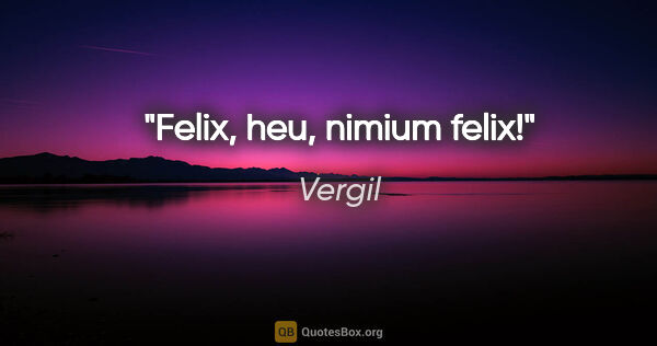 Vergil Zitat: "Felix, heu, nimium felix!"