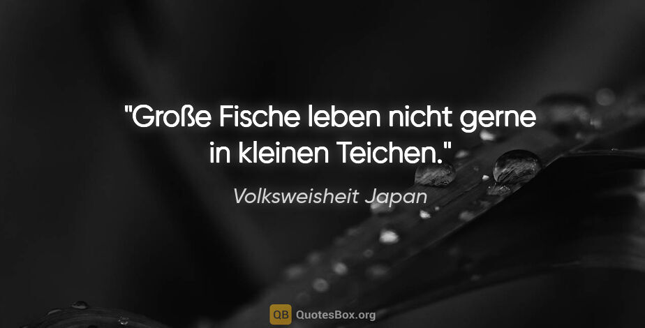 Volksweisheit Japan Zitat: "Große Fische leben nicht gerne in kleinen Teichen."