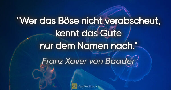 Franz Xaver von Baader Zitat: "Wer das Böse nicht verabscheut, kennt das Gute nur dem Namen..."