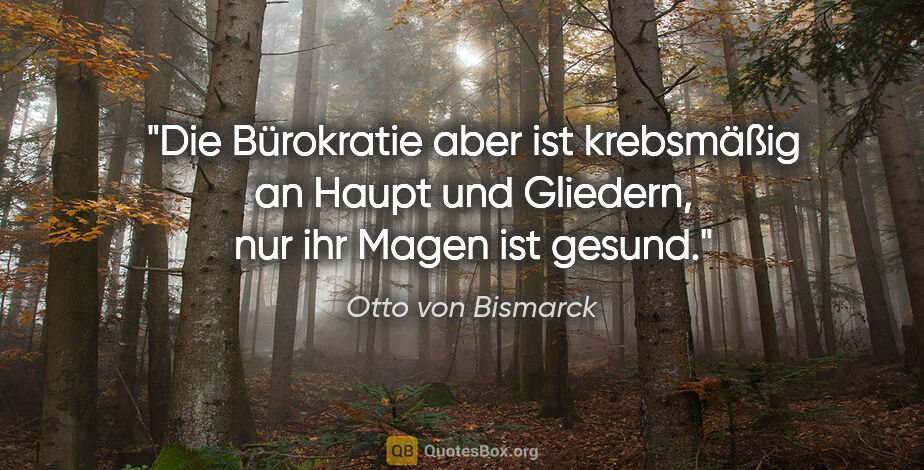 Otto von Bismarck Zitat: "Die Bürokratie aber ist krebsmäßig an Haupt und Gliedern, nur..."