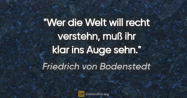 Friedrich von Bodenstedt Zitat: "Wer die Welt will recht verstehn, muß ihr klar ins Auge sehn."