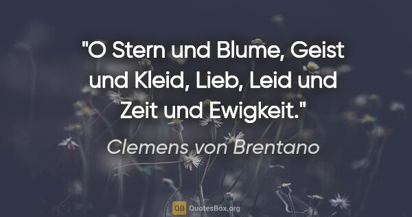 Clemens von Brentano Zitat: "O Stern und Blume, Geist und Kleid, Lieb, Leid und Zeit und..."