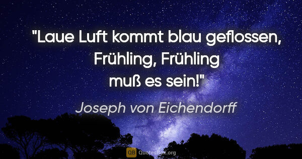 Joseph von Eichendorff Zitat: "Laue Luft kommt blau geflossen, Frühling, Frühling muß es sein!"