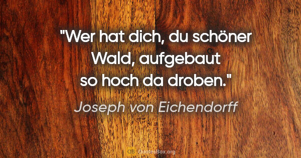 Joseph von Eichendorff Zitat: "Wer hat dich, du schöner Wald, aufgebaut so hoch da droben."