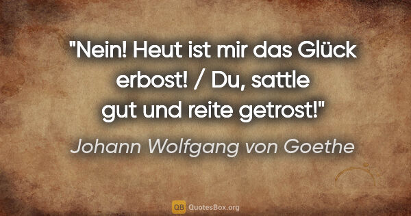 Johann Wolfgang von Goethe Zitat: ""Nein! Heut ist mir das Glück erbost!" / Du, sattle gut und..."