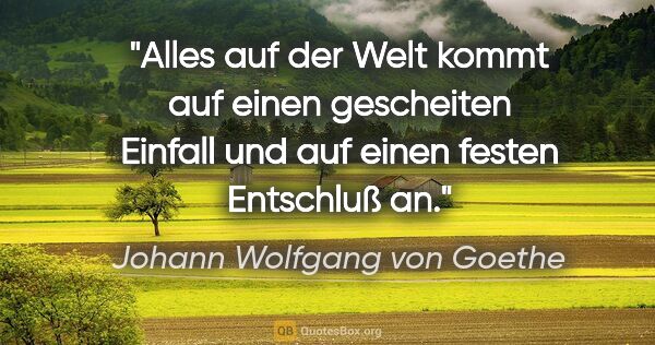 Johann Wolfgang von Goethe Zitat: "Alles auf der Welt kommt auf einen gescheiten Einfall und auf..."