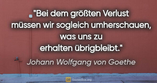 Johann Wolfgang von Goethe Zitat: "Bei dem größten Verlust müssen wir sogleich umherschauen, was..."