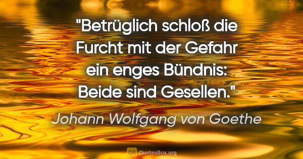 Johann Wolfgang von Goethe Zitat: "Betrüglich schloß die Furcht mit der Gefahr ein enges Bündnis:..."