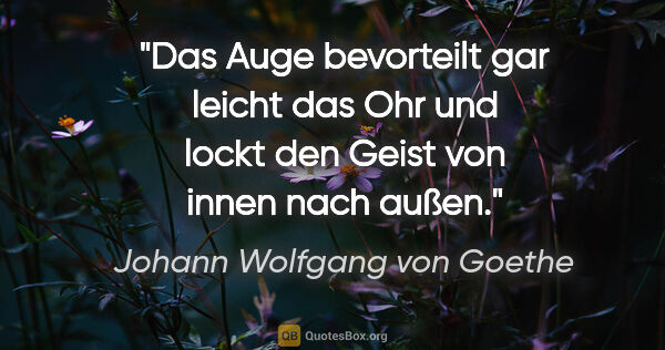 Johann Wolfgang von Goethe Zitat: "Das Auge bevorteilt gar leicht das Ohr und lockt den Geist von..."
