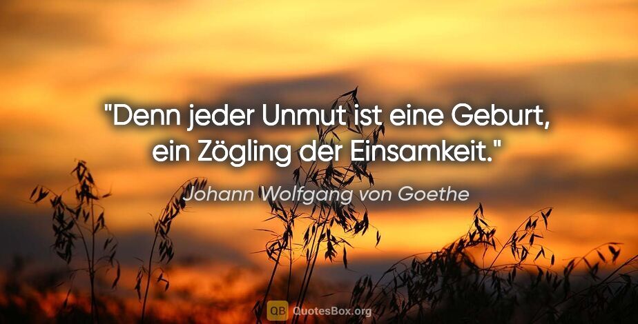 Johann Wolfgang von Goethe Zitat: "Denn jeder Unmut ist eine Geburt, ein Zögling der Einsamkeit."