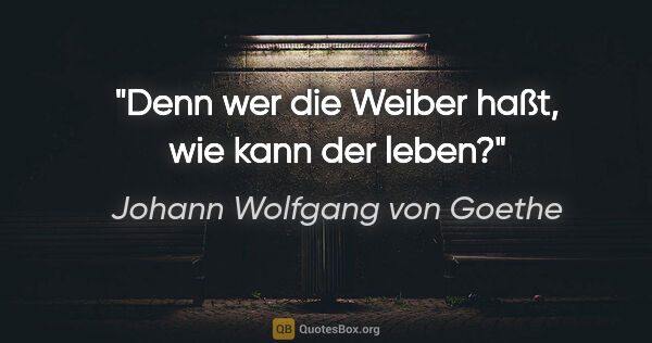 Johann Wolfgang von Goethe Zitat: "Denn wer die Weiber haßt, wie kann der leben?"