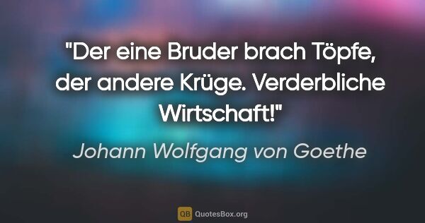 Johann Wolfgang von Goethe Zitat: "Der eine Bruder brach Töpfe, der andere Krüge. Verderbliche..."