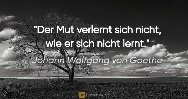 Johann Wolfgang von Goethe Zitat: "Der Mut verlernt sich nicht, wie er sich nicht lernt."