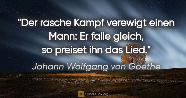 Johann Wolfgang von Goethe Zitat: "Der rasche Kampf verewigt einen Mann: Er falle gleich, so..."