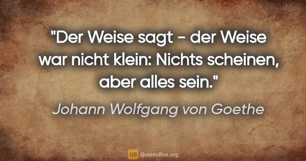 Johann Wolfgang von Goethe Zitat: "Der Weise sagt - der Weise war nicht klein: Nichts scheinen,..."